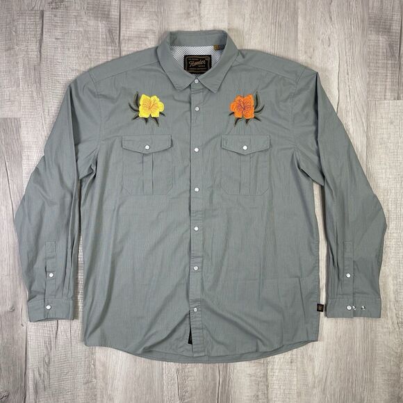 Howler Bros Gaucho Snapshirt Mens XL Green Floral Embroidery Western Vented P - Picture 1 of 9